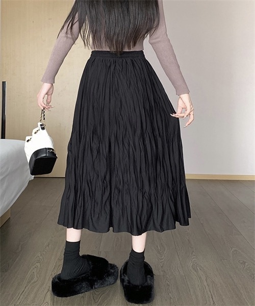 FREE STYLISTS（フリー スタイリスト）の「皺加工フレアロングスカート（スカート・レディース・ブラック/ダークブラウン/グリーン/ブラウン/アイボリー・FREE）」の16枚目の写真