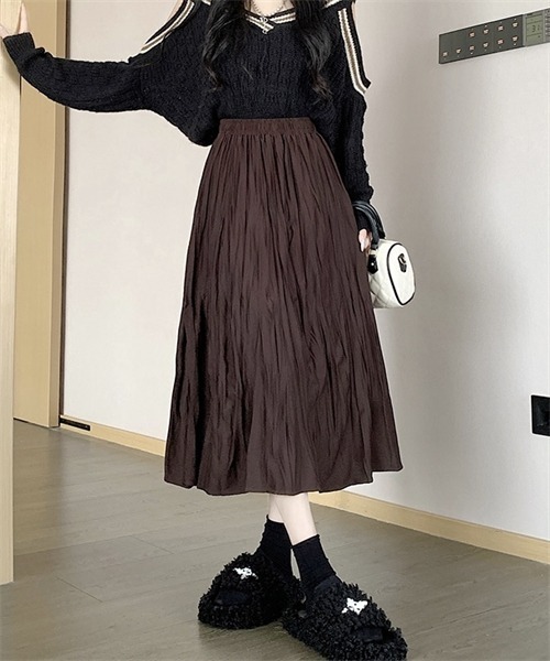 FREE STYLISTS（フリー スタイリスト）の「皺加工フレアロングスカート（スカート・レディース・ブラック/ダークブラウン/グリーン/ブラウン/アイボリー・FREE）」の18枚目の写真