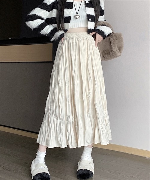FREE STYLISTS（フリー スタイリスト）の「皺加工フレアロングスカート（スカート・レディース・ブラック/ダークブラウン/グリーン/ブラウン/アイボリー・FREE）」の7枚目の写真