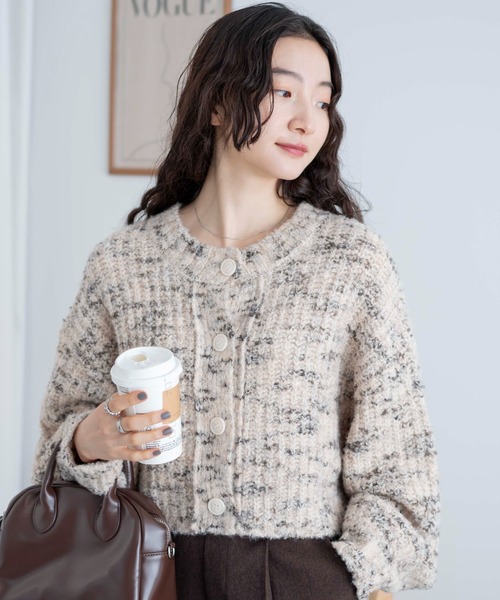 WEGO（ウィゴー）の「WEGO/ミックスブークレ2WAYカーディガン（カーディガン/ボレロ・レディース・ベージュ/ブラウン/ホワイト・FREE）」の2枚目の写真