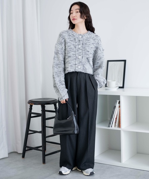 WEGO（ウィゴー）の「WEGO/ミックスブークレ2WAYカーディガン（カーディガン/ボレロ・レディース・ベージュ/ブラウン/ホワイト・FREE）」の4枚目の写真