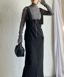 She's Closet（シーズクローゼット）の「ハイウエストフロントジップロングタイトミリタリージャンパースカートワンピース（ジャンパースカート）」