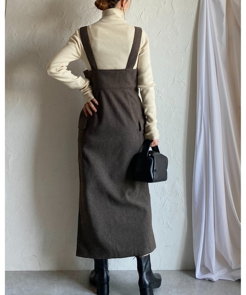 She's Closet(シーズクローゼット)の「ハイウエストフロントジップロングタイトミリタリージャンパースカートワンピース(ジャンパースカート・レディース・チャコールグレー/ブラック/ブラウン・FREE)」の6枚目の写真