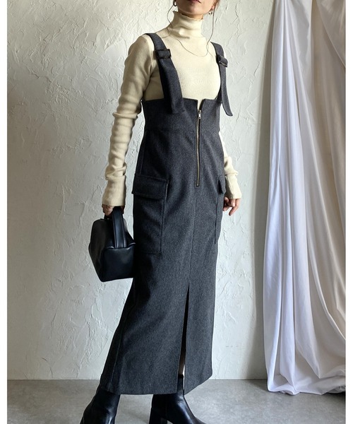 She's Closet(シーズクローゼット)の「ハイウエストフロントジップロングタイトミリタリージャンパースカートワンピース(ジャンパースカート・レディース・チャコールグレー/ブラック/ブラウン・FREE)」の8枚目の写真