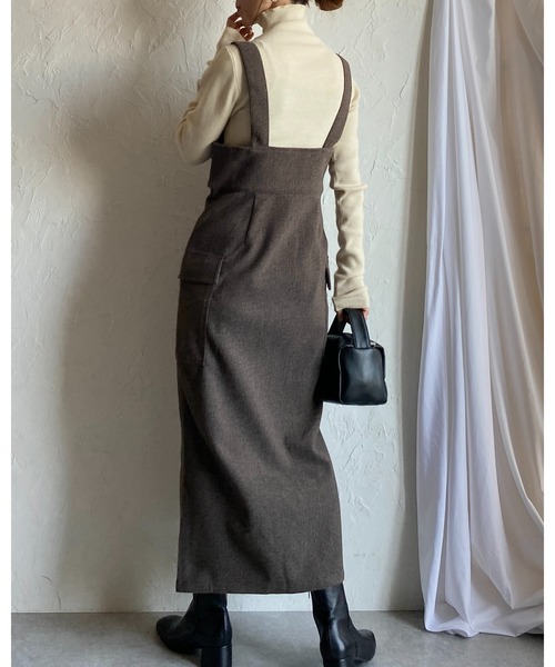 She's Closet(シーズクローゼット)の「ハイウエストフロントジップロングタイトミリタリージャンパースカートワンピース(ジャンパースカート・レディース・チャコールグレー/ブラック/ブラウン・FREE)」の12枚目の写真