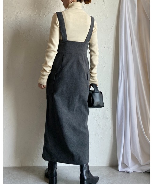 She's Closet(シーズクローゼット)の「ハイウエストフロントジップロングタイトミリタリージャンパースカートワンピース(ジャンパースカート・レディース・チャコールグレー/ブラック/ブラウン・FREE)」の16枚目の写真