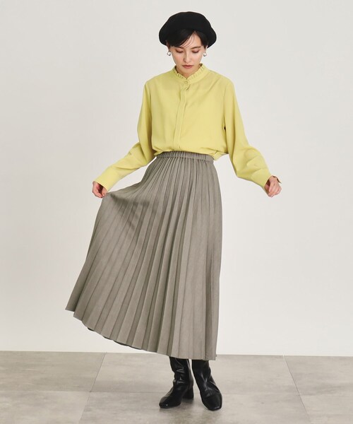 OPAQUE.CLIP（オペークドットクリップ）の「◆イージープリーツスカート/ウールライク【洗濯機洗い可】（スカート・レディース・イエロー/オフホワイト/グレー・38/40）」の7枚目の写真