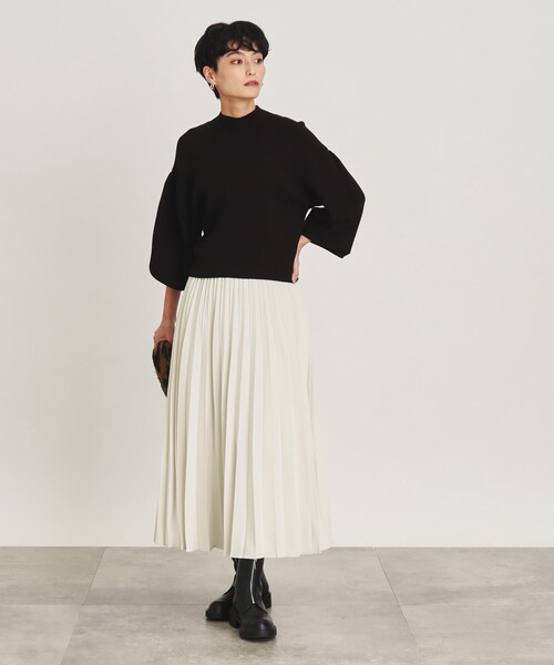 OPAQUE.CLIP（オペークドットクリップ）の「◆イージープリーツスカート/ウールライク【洗濯機洗い可】（スカート・レディース・イエロー/オフホワイト/グレー・38/40）」の13枚目の写真