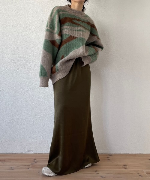 wee9s（ウィークス）の「over size camouflage knit / オーバーサイズカモフラージュニット（ニット/セーター・レディース・ベージュ・FREE）」の2枚目の写真