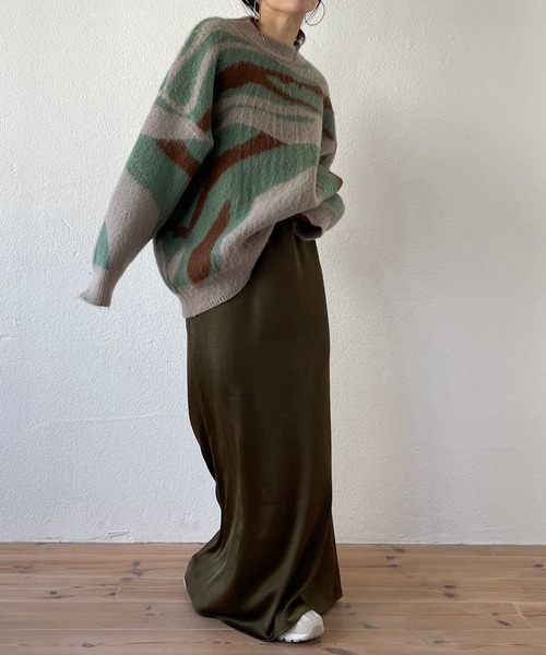 wee9s（ウィークス）の「over size camouflage knit / オーバーサイズカモフラージュニット（ニット/セーター・レディース・ベージュ・FREE）」の5枚目の写真