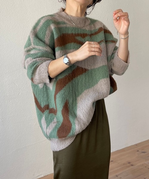 wee9s（ウィークス）の「over size camouflage knit / オーバーサイズカモフラージュニット（ニット/セーター・レディース・ベージュ・FREE）」の14枚目の写真