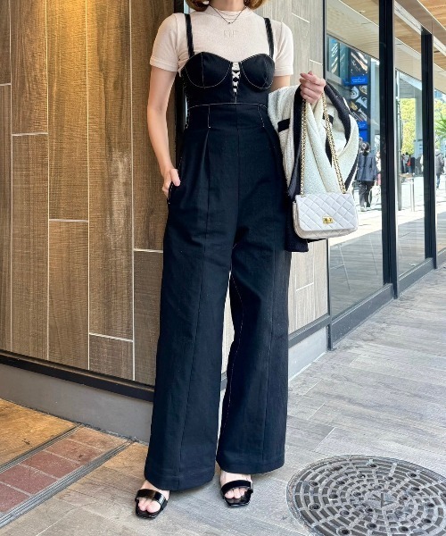 ME COUTURE(ミークチュール)の「ビスチェオールインワン(サロペット/オーバーオール・レディース・オリーブ/ブルー/ブラック・0/1)」の2枚目の写真