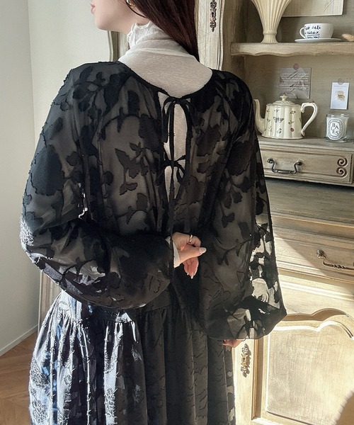Meiru(メイル)の「フラワージャガードシアーリボンワンピース(ワンピース・レディース・アイボリー/ブラック/ホワイト・LARGE/MEDIUM/SMALL)」の6枚目の写真