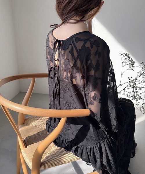 Meiru(メイル)の「フラワージャガードシアーリボンワンピース(ワンピース・レディース・アイボリー/ブラック/ホワイト・LARGE/MEDIUM/SMALL)」の9枚目の写真