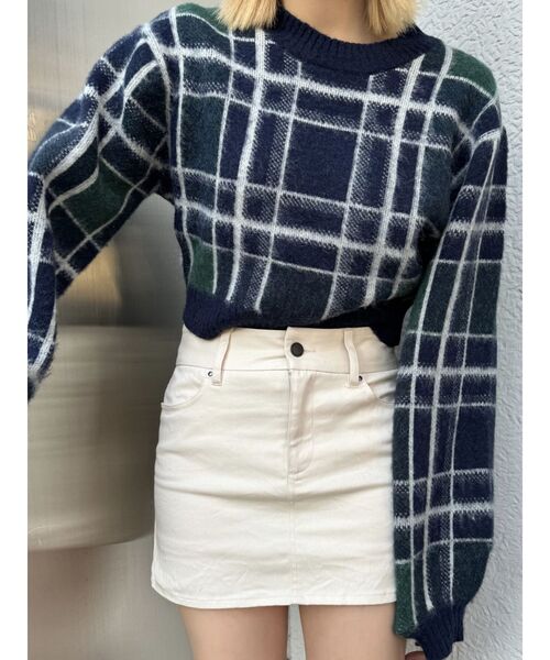 EMODA（エモダ）の「ジャガードチェックニット（ニット/セーター・レディース・ブラック/ベージュ/ネイビー・FREE）」の18枚目の写真