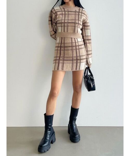 EMODA（エモダ）の「ジャガードチェックニット（ニット/セーター・レディース・ブラック/ベージュ/ネイビー・FREE）」の21枚目の写真