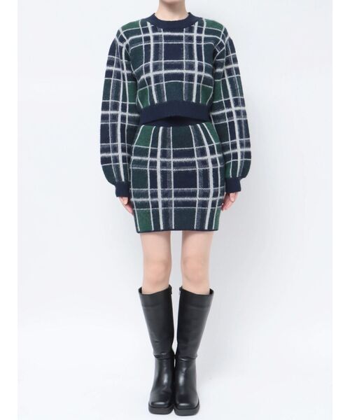 EMODA（エモダ）の「ジャガードチェックニット（ニット/セーター・レディース・ブラック/ベージュ/ネイビー・FREE）」の10枚目の写真