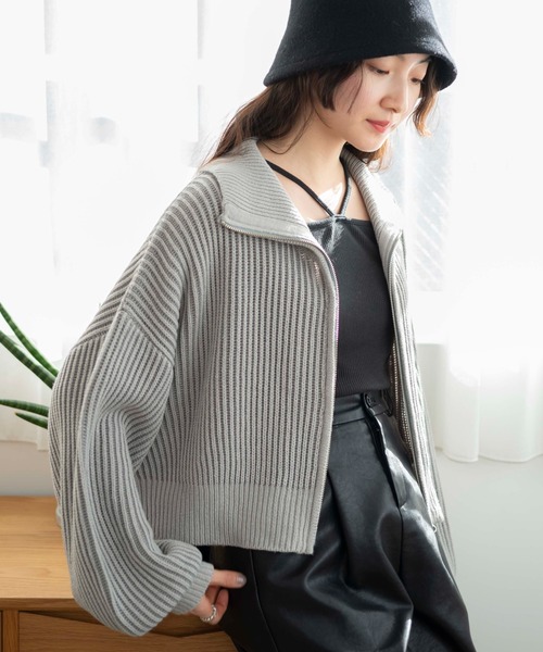 WEGO（ウィゴー）の「WEGO/【人気すぎて再入荷！】ダブルジップショートカーデ（カーディガン/ボレロ・レディース・ブルー/アイボリー/グレー/ブラック・FREE）」の3枚目の写真