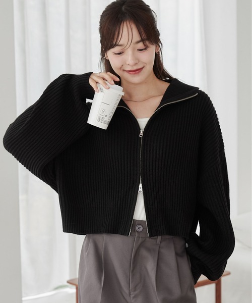 WEGO（ウィゴー）の「WEGO/【人気すぎて再入荷！】ダブルジップショートカーデ（カーディガン/ボレロ・レディース・ブルー/アイボリー/グレー/ブラック・FREE）」の2枚目の写真