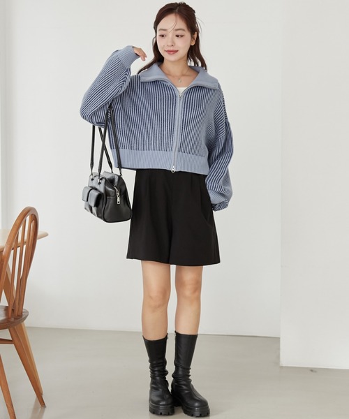 WEGO（ウィゴー）の「WEGO/【人気すぎて再入荷！】ダブルジップショートカーデ（カーディガン/ボレロ・レディース・ブルー/アイボリー/グレー/ブラック・FREE）」の6枚目の写真