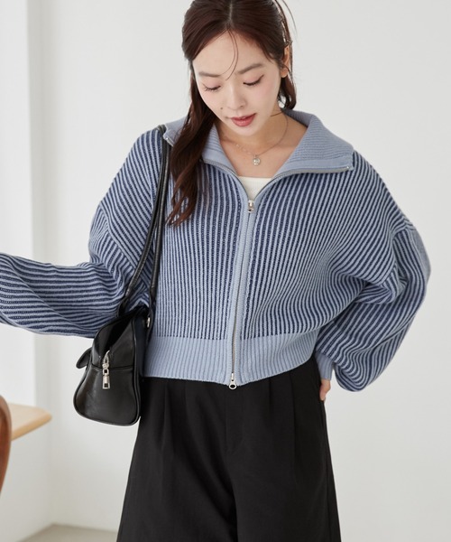 WEGO（ウィゴー）の「WEGO/【人気すぎて再入荷！】ダブルジップショートカーデ（カーディガン/ボレロ・レディース・ブルー/アイボリー/グレー/ブラック・FREE）」の7枚目の写真