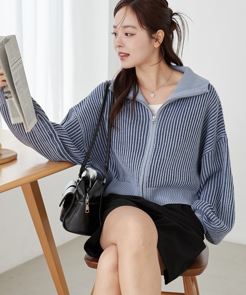 WEGO（ウィゴー）の「WEGO/【人気すぎて再入荷！】ダブルジップショートカーデ（カーディガン/ボレロ・レディース・ブルー/アイボリー/グレー/ブラック・FREE）」の10枚目の写真