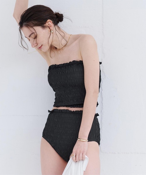 UR'S（ユアーズ）の「2wayシャーリングビキニ/水着（水着・レディース・ブラック/ダークカーキ・S/L/M）」の6枚目の写真
