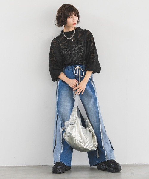 PAGEBOY（ページボーイ）の「レースジャガード2WAYブラウス（シャツ/ブラウス・レディース・オフホワイト/ブラック/グレイッシュベージュ/スカイブルー・FREE）」の14枚目の写真