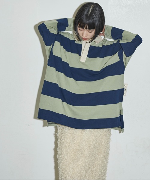 THE YOn（ザヨン）の「2wayワイドボーダーラガーシャツ（Tシャツ