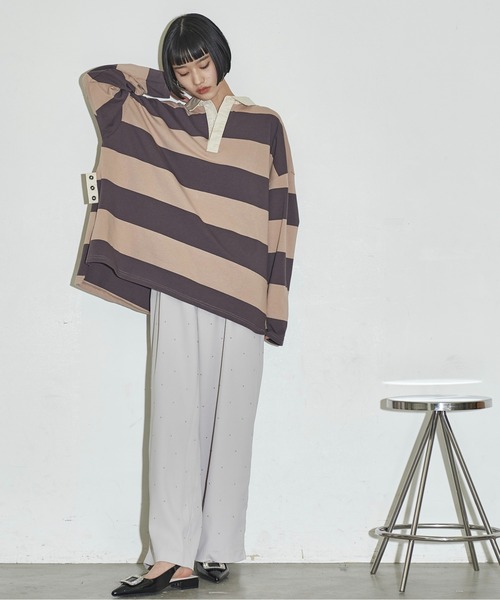 セットアップ 2wayワイドボーダーラガーシャツ・スカート 2点セット THE YOn（ザヨン）の「2wayワイドボーダーラガーシャツ（Tシャツ