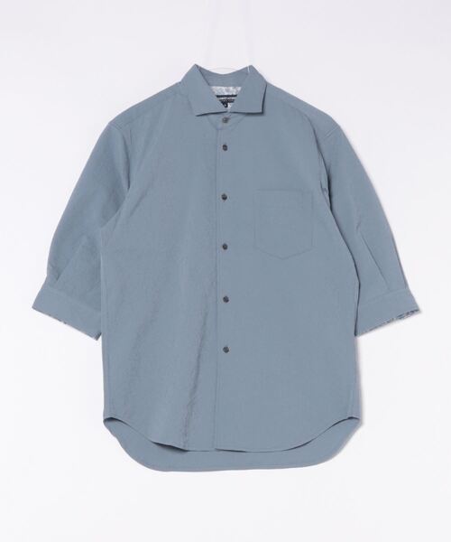 UNION STATION（ユニオンステーション）の「ナチュラルストレッチワッシャー七分袖ワイドカラーシャツ（シャツ/ブラウス・メンズ・オフホワイト/ブラウン/グリーン/ネイビー/ダークブルー/ブルーグレー・LL/L/M/S）」の3枚目の写真