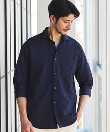 ナチュラルストレッチワッシャー七分袖ワイドカラーシャツ