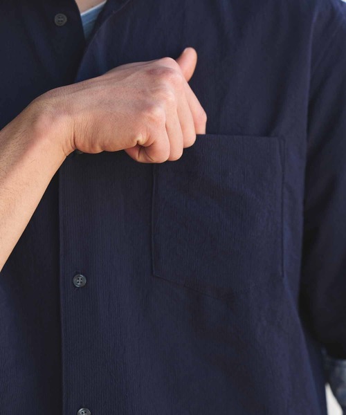 UNION STATION（ユニオンステーション）の「ナチュラルストレッチワッシャー七分袖ワイドカラーシャツ（シャツ/ブラウス・メンズ・オフホワイト/ブラウン/グリーン/ネイビー/ダークブルー/ブルーグレー・LL/L/M/S）」の21枚目の写真