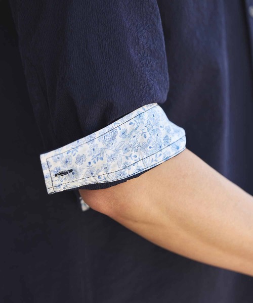 UNION STATION（ユニオンステーション）の「ナチュラルストレッチワッシャー七分袖ワイドカラーシャツ（シャツ/ブラウス・メンズ・オフホワイト/ブラウン/グリーン/ネイビー/ダークブルー/ブルーグレー・LL/L/M/S）」の22枚目の写真