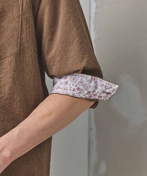 UNION STATION（ユニオンステーション）の「ナチュラルストレッチワッシャー七分袖ワイドカラーシャツ（シャツ/ブラウス・メンズ・オフホワイト/ブラウン/グリーン/ネイビー/ダークブルー/ブルーグレー・LL/L/M/S）」の16枚目の写真