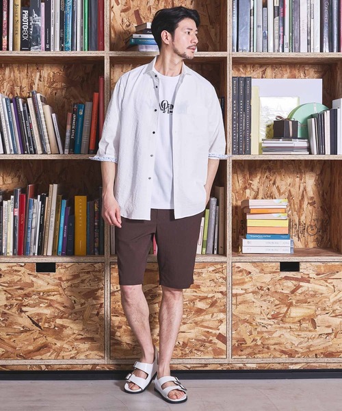 UNION STATION（ユニオンステーション）の「ナチュラルストレッチワッシャー七分袖ワイドカラーシャツ（シャツ/ブラウス・メンズ・オフホワイト/ブラウン/グリーン/ネイビー/ダークブルー/ブルーグレー・LL/L/M/S）」の11枚目の写真