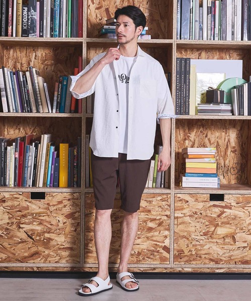 UNION STATION（ユニオンステーション）の「ナチュラルストレッチワッシャー七分袖ワイドカラーシャツ（シャツ/ブラウス・メンズ・オフホワイト/ブラウン/グリーン/ネイビー/ダークブルー/ブルーグレー・LL/L/M/S）」の12枚目の写真