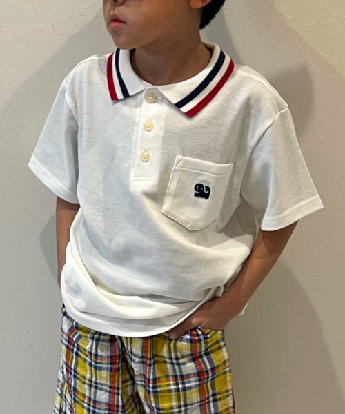 Moujonjon(ムージョンジョン)の「ぞう刺繍入り鹿の子半袖ポロシャツ(ポロシャツ・キッズ・ホワイト/ネイビー/レッド・90/100/120/130/140/110)」の2枚目の写真