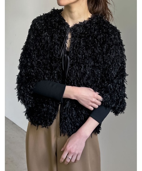 Re:EDIT（リエディ）の「[2024SS COLLECTION]前後2WAYフェザーリボンボリュームスリーブカーディガン（カーディガン/ボレロ・レディース・ホワイト/ライトグレー/ブラック/ブルー・MEDIUM/LARGE）」の3枚目の写真