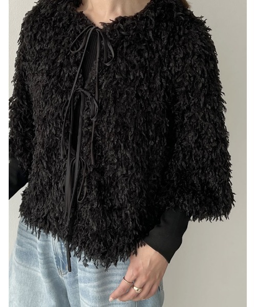 Re:EDIT（リエディ）の「[2024SS COLLECTION]前後2WAYフェザーリボンボリュームスリーブカーディガン（カーディガン/ボレロ・レディース・ホワイト/ライトグレー/ブラック/ブルー・MEDIUM/LARGE）」の7枚目の写真