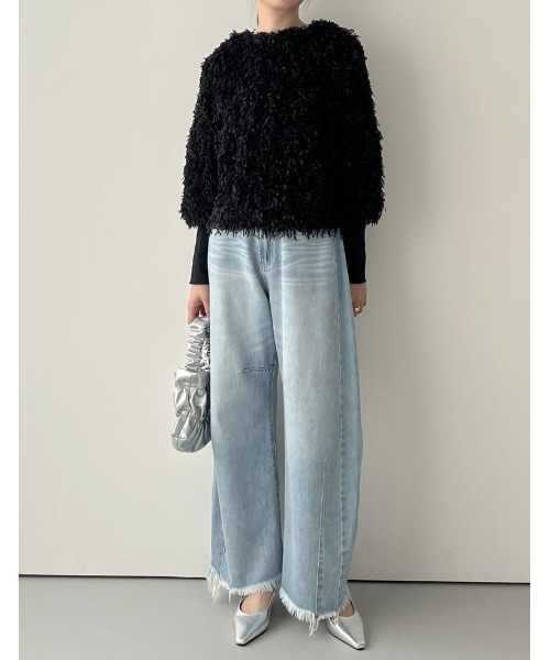 Re:EDIT（リエディ）の「[2024SS COLLECTION]前後2WAYフェザーリボンボリュームスリーブカーディガン（カーディガン/ボレロ・レディース・ホワイト/ライトグレー/ブラック/ブルー・MEDIUM/LARGE）」の12枚目の写真