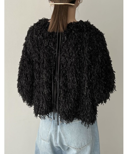 Re:EDIT（リエディ）の「[2024SS COLLECTION]前後2WAYフェザーリボンボリュームスリーブカーディガン（カーディガン/ボレロ・レディース・ホワイト/ライトグレー/ブラック/ブルー・MEDIUM/LARGE）」の8枚目の写真