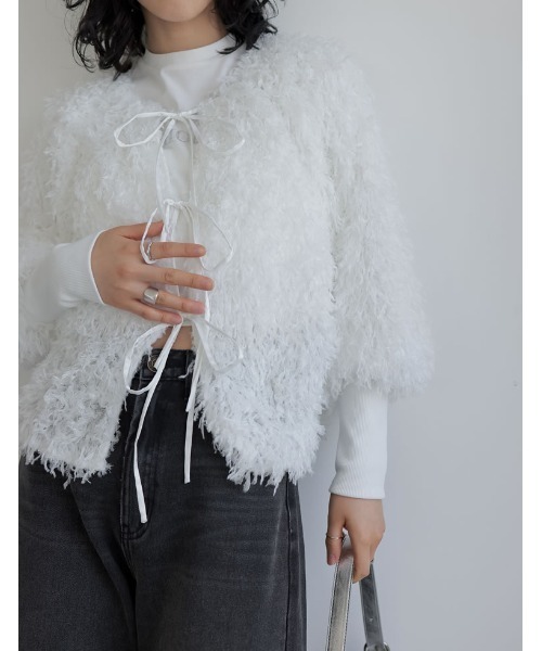 Re:EDIT（リエディ）の「[2024SS COLLECTION]前後2WAYフェザーリボンボリュームスリーブカーディガン（カーディガン/ボレロ・レディース・ホワイト/ライトグレー/ブラック/ブルー・MEDIUM/LARGE）」の18枚目の写真