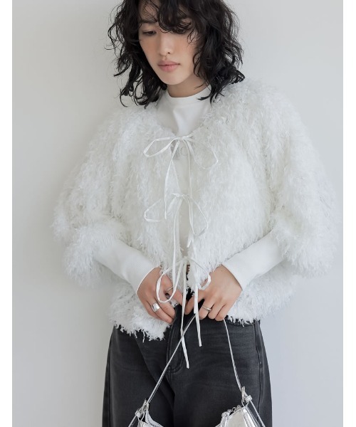 Re:EDIT（リエディ）の「[2024SS COLLECTION]前後2WAYフェザーリボンボリュームスリーブカーディガン（カーディガン/ボレロ・レディース・ホワイト/ライトグレー/ブラック/ブルー・MEDIUM/LARGE）」の16枚目の写真