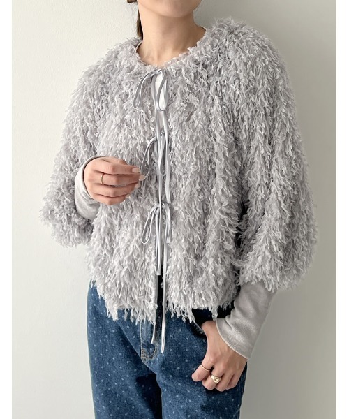 Re:EDIT（リエディ）の「[2024SS COLLECTION]前後2WAYフェザーリボンボリュームスリーブカーディガン（カーディガン/ボレロ・レディース・ホワイト/ライトグレー/ブラック/ブルー・MEDIUM/LARGE）」の20枚目の写真