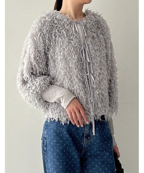 Re:EDIT（リエディ）の「[2024SS COLLECTION]前後2WAYフェザーリボンボリュームスリーブカーディガン（カーディガン/ボレロ・レディース・ホワイト/ライトグレー/ブラック/ブルー・MEDIUM/LARGE）」の22枚目の写真