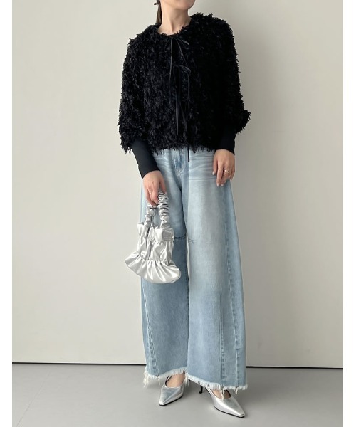 Re:EDIT（リエディ）の「[2024SS COLLECTION]前後2WAYフェザーリボンボリュームスリーブカーディガン（カーディガン/ボレロ・レディース・ホワイト/ライトグレー/ブラック/ブルー・MEDIUM/LARGE）」の6枚目の写真