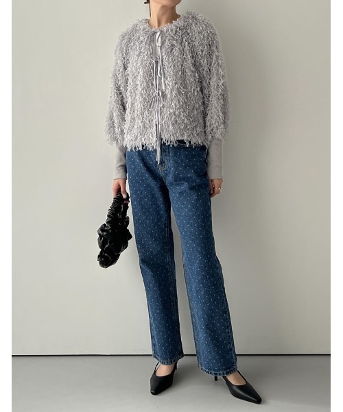 Re:EDIT（リエディ）の「[2024SS COLLECTION]前後2WAYフェザーリボンボリュームスリーブカーディガン（カーディガン/ボレロ・レディース・ホワイト/ライトグレー/ブラック/ブルー・MEDIUM/LARGE）」の15枚目の写真