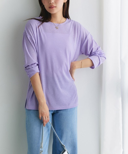 Pierrot(ピエロ)の「シアーロングスリーブTシャツ(Tシャツ/カットソー・レディース・ブラック/イエロー/チャコール/サックスブルー/オフホワイト/ラベンダー/ピンク/ベビーピンク・M/LL/L)」の5枚目の写真