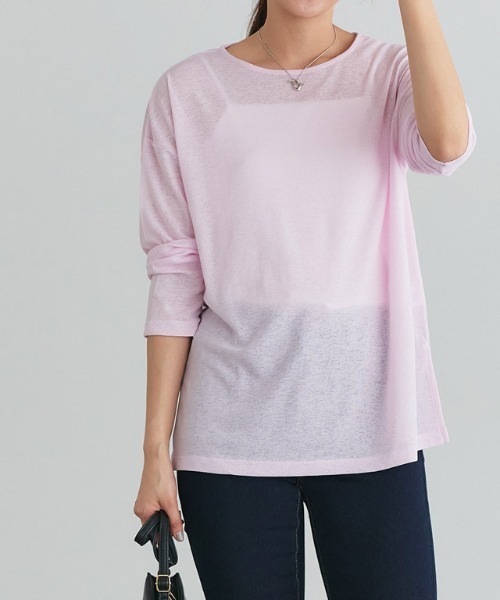 Pierrot(ピエロ)の「シアーロングスリーブTシャツ(Tシャツ/カットソー・レディース・ブラック/イエロー/チャコール/サックスブルー/オフホワイト/ラベンダー/ピンク/ベビーピンク・M/LL/L)」の9枚目の写真